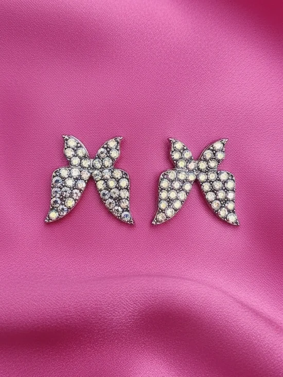 Crystal Butterfly Drop Earrings with Pearls - Silver-tone - Picture 2 of 2